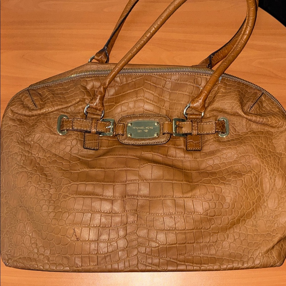 Michael Kors Tan Crocodile-Embossed Shoulder Bag